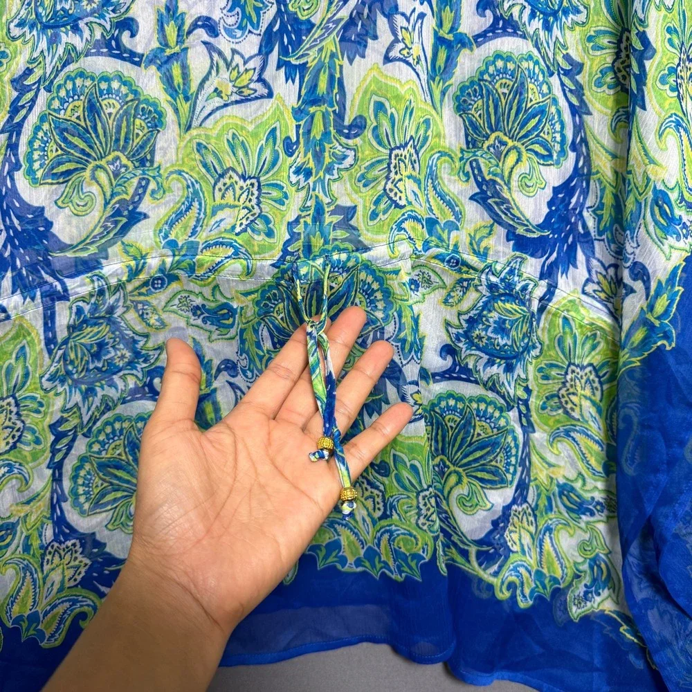 Lauren Ralph Lauren Kaftan Cover Up Womens O/S Blue Green Paisley Boho Resort